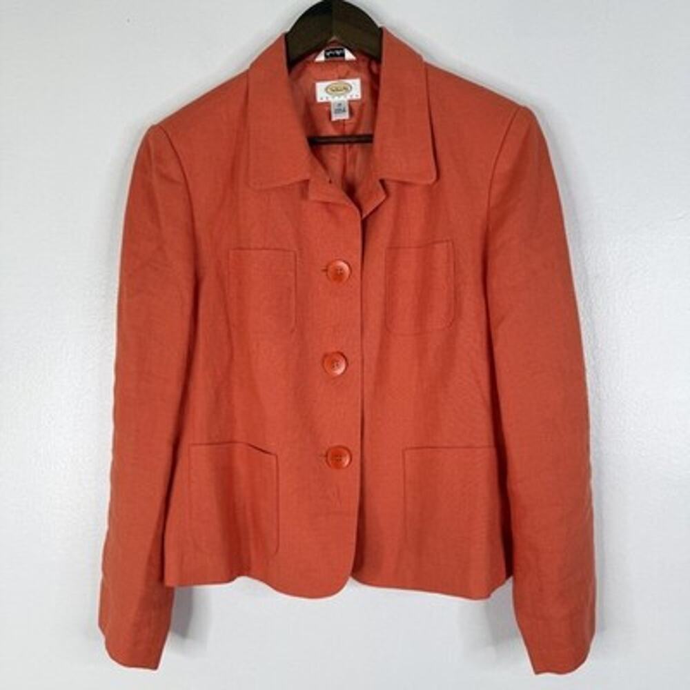Talbots Linen Blazer Irish 12 Orange Lined Button Front Classic Jacket